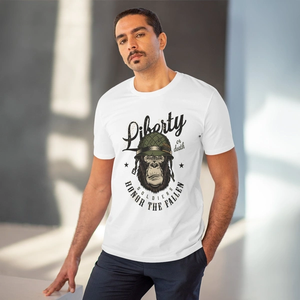 Men's PC Cotton Gorila Desing Printed T Shirt (Color: White, Thread Count: 180GSM) - White, 0.25, Solid, L