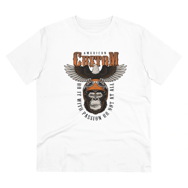 Men's PC Cotton Gorila Desing Printed T Shirt (Color: White, Thread Count: 180GSM) - White, 0.25, Solid, M