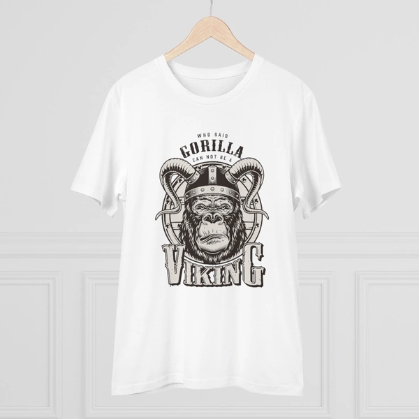 Men's PC Cotton Gorila Desing Printed T Shirt (Color: White, Thread Count: 180GSM) - White, 0.25, Solid, M