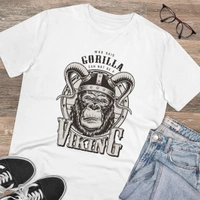 Men's PC Cotton Gorila Desing Printed T Shirt (Color: White, Thread Count: 180GSM) - White, 0.25, Solid, M