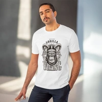 Men's PC Cotton Gorila Desing Printed T Shirt (Color: White, Thread Count: 180GSM) - White, 0.25, Solid, M