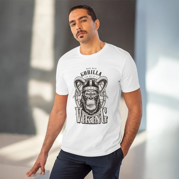 Men's PC Cotton Gorila Desing Printed T Shirt (Color: White, Thread Count: 180GSM) - White, 0.25, Solid, M