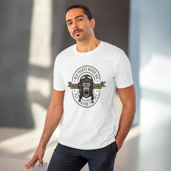 Men's PC Cotton Gorila Desing Printed T Shirt (Color: White, Thread Count: 180GSM) - White, 0.25, Solid, M