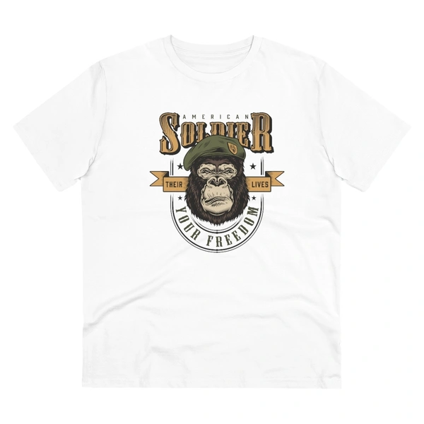 Men's PC Cotton Gorila Desing Printed T Shirt (Color: White, Thread Count: 180GSM) - White, 0.25, Solid, L