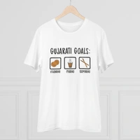 Men's PC Cotton Gujarati Goals Printed T Shirt (Color: White, Thread Count: 180GSM) - White, 0.25, Solid, M