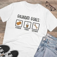 Men's PC Cotton Gujarati Goals Printed T Shirt (Color: White, Thread Count: 180GSM) - White, 0.25, Solid, M