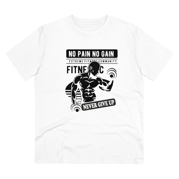 Men's PC Cotton Gym No Pain No Gain Never Give Up Printed T Shirt (Color: White, Thread Count: 180GSM) - White, 0.25, Solid, 2XL