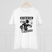Men's PC Cotton Gym No Pain No Gain Never Give Up Printed T Shirt (Color: White, Thread Count: 180GSM) - White, 0.25, Solid, 2XL