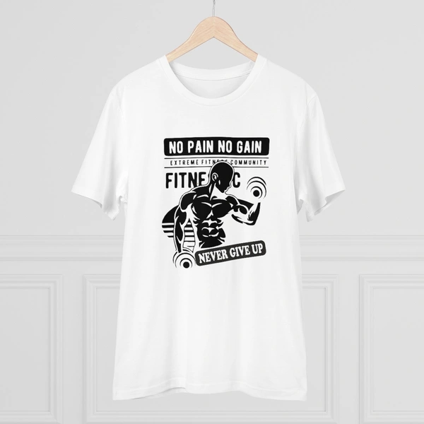 Men's PC Cotton Gym No Pain No Gain Never Give Up Printed T Shirt (Color: White, Thread Count: 180GSM) - White, 0.25, Solid, 2XL