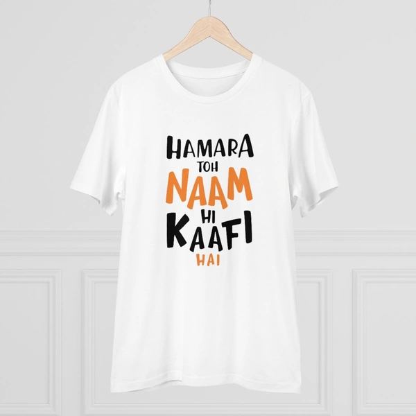 Men's PC Cotton Hamara To Name Hi Kaafi Hai Printed T Shirt (Color: White, Thread Count: 180GSM) - White, 0.25, Striped, L