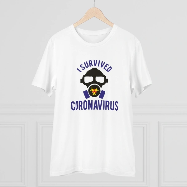Men's PC Cotton I Survived Coronavirus Printed T Shirt (Color: White, Thread Count: 180GSM) - White, 0.25, Solid, M