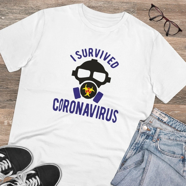 Men's PC Cotton I Survived Coronavirus Printed T Shirt (Color: White, Thread Count: 180GSM) - White, 0.25, Solid, M