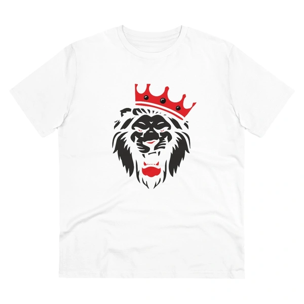 Men's PC Cotton Lion Logo Printed T Shirt (Color: White, Thread Count: 180GSM) - White, 0.25, Color Block, L