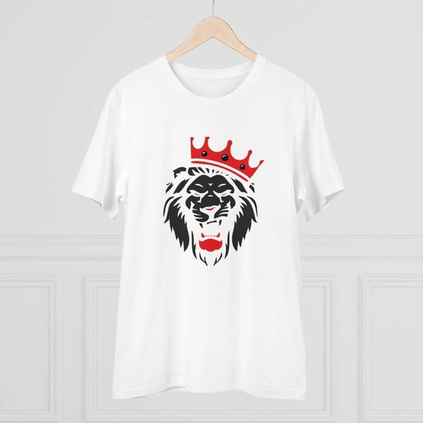 Men's PC Cotton Lion Logo Printed T Shirt (Color: White, Thread Count: 180GSM) - White, 0.25, Color Block, L