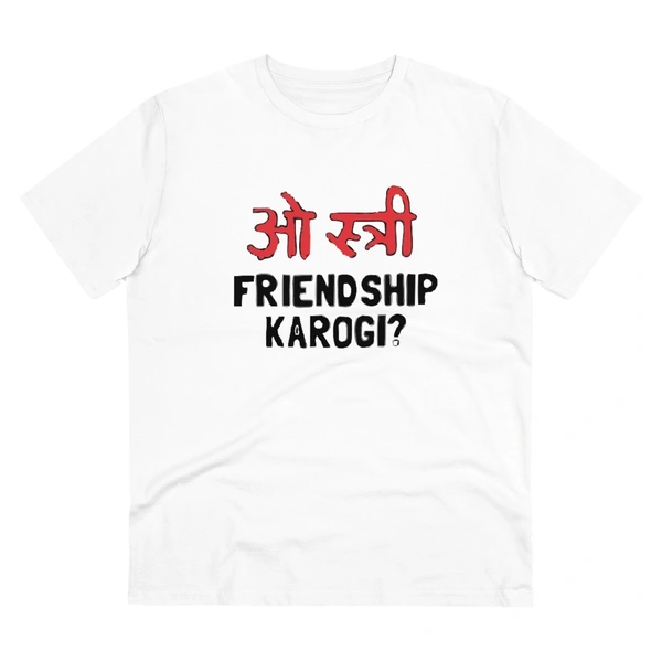 Men's PC Cotton Oo Shtree Friendship Karogi Kya Printed T Shirt (Color: White, Thread Count: 180GSM) - White, 0.25, Printed, L
