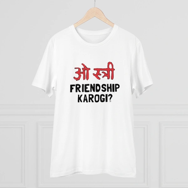 Men's PC Cotton Oo Shtree Friendship Karogi Kya Printed T Shirt (Color: White, Thread Count: 180GSM) - White, 0.25, Printed, L