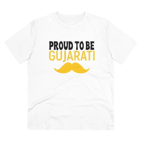 Men's PC Cotton Proud To Be Gujarati Printed T Shirt (Color: White, Thread Count: 180GSM) - White, 0.25, Solid, L
