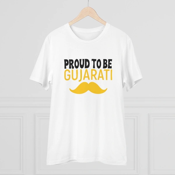 Men's PC Cotton Proud To Be Gujarati Printed T Shirt (Color: White, Thread Count: 180GSM) - White, 0.25, Solid, L