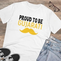 Men's PC Cotton Proud To Be Gujarati Printed T Shirt (Color: White, Thread Count: 180GSM) - White, 0.25, Solid, L
