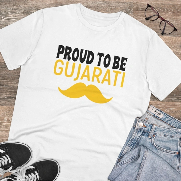 Men's PC Cotton Proud To Be Gujarati Printed T Shirt (Color: White, Thread Count: 180GSM) - White, 0.25, Solid, L
