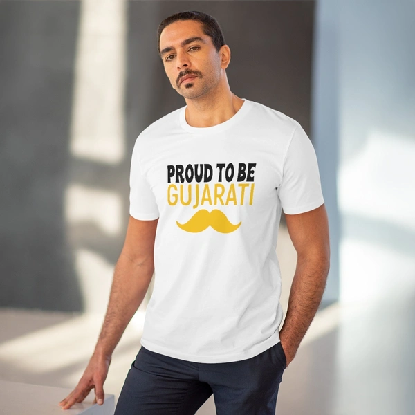 Men's PC Cotton Proud To Be Gujarati Printed T Shirt (Color: White, Thread Count: 180GSM) - White, 0.25, Solid, L