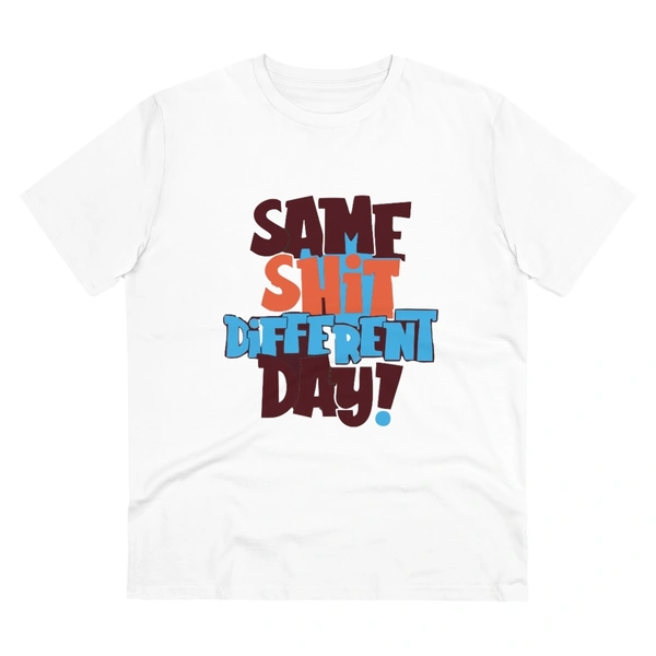 Men's PC Cotton Same Shit Different Day Printed T Shirt (Color: White, Thread Count: 180GSM) - White, 0.25, Solid, M
