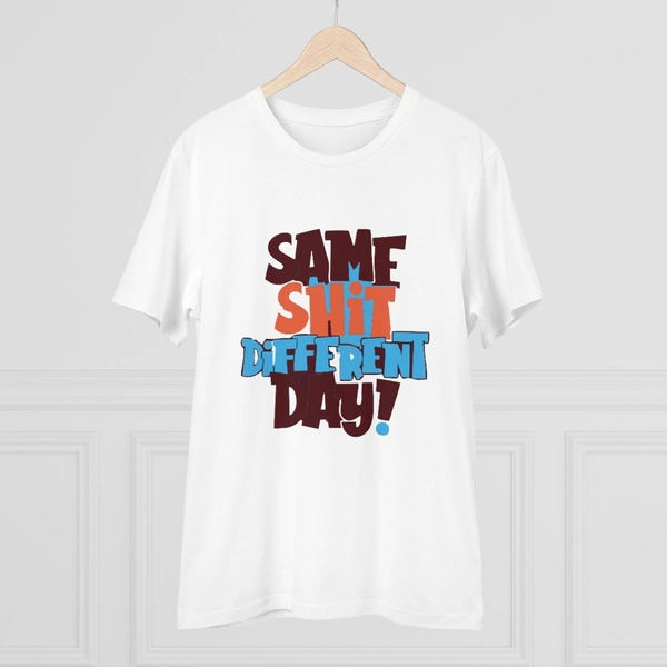Men's PC Cotton Same Shit Different Day Printed T Shirt (Color: White, Thread Count: 180GSM) - White, 0.25, Solid, M