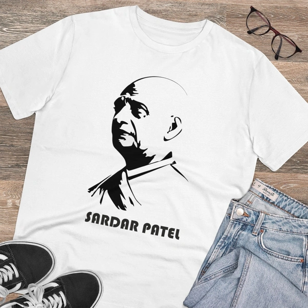 Men's PC Cotton Sardar Patel Printed T Shirt (Color: White, Thread Count: 180GSM) - White, 0.25, Solid, L