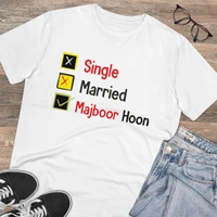 Men's PC Cotton Single Married Majbur Printed T Shirt (Color: White, Thread Count: 180GSM) - White, 0.25, Solid, M