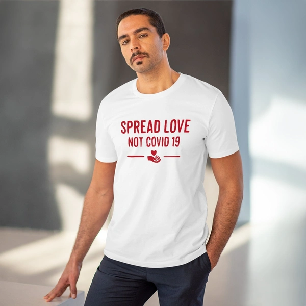 Men's PC Cotton Spread Love Not Covid 19 Printed T Shirt (Color: White, Thread Count: 180GSM) - White, 0.25, Solid, M