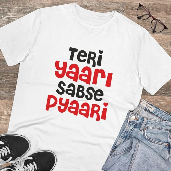 Men's PC Cotton Teri Yaari Sabse Pyaari Printed T Shirt (Color: White, Thread Count: 180GSM) - White, 0.25, Solid, M
