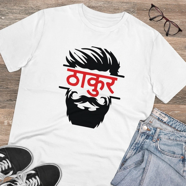 Men's PC Cotton Thakur Printed T Shirt (Color: White, Thread Count: 180GSM) - White, 0.25, Printed, XL