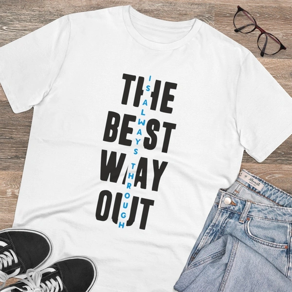 Men's PC Cotton The Best Way Out Printed T Shirt (Color: White, Thread Count: 180GSM) - White, 0.25, Solid, 2XL