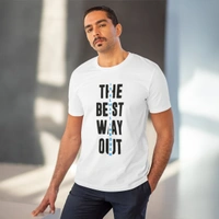 Men's PC Cotton The Best Way Out Printed T Shirt (Color: White, Thread Count: 180GSM) - White, 0.25, Solid, 2XL
