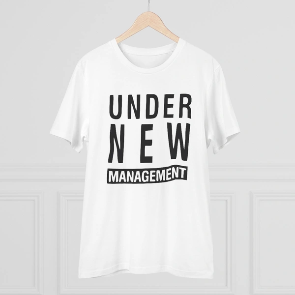 Men's PC Cotton Under New Management Desing Printed T Shirt (Color: White, Thread Count: 180GSM) - White, 0.25, Solid, S