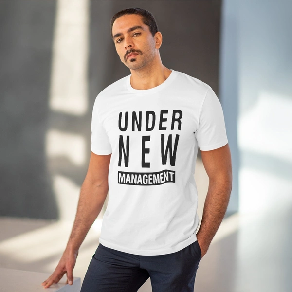 Men's PC Cotton Under New Management Desing Printed T Shirt (Color: White, Thread Count: 180GSM) - White, 0.25, Solid, S