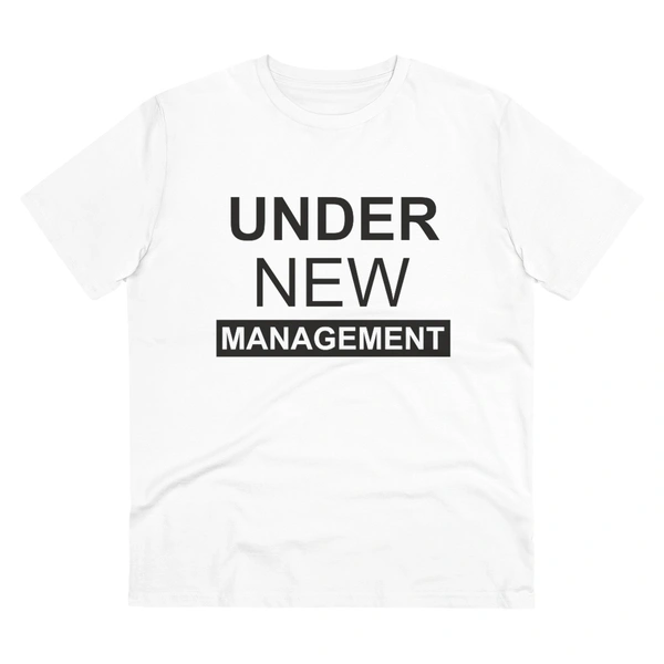 Men's PC Cotton Under New Management Desing Printed T Shirt (Color: White, Thread Count: 180GSM) - White, 0.25, Solid, M