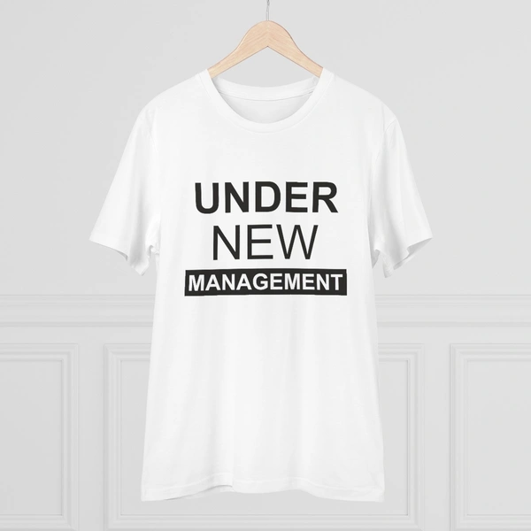 Men's PC Cotton Under New Management Desing Printed T Shirt (Color: White, Thread Count: 180GSM) - White, 0.25, Solid, M