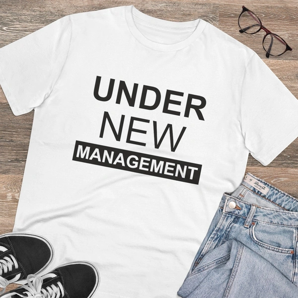 Men's PC Cotton Under New Management Desing Printed T Shirt (Color: White, Thread Count: 180GSM) - White, 0.25, Solid, M