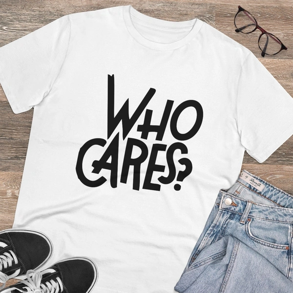 Men's PC Cotton Who Cares Printed T Shirt (Color: White, Thread Count: 180GSM) - White, 0.25, Solid, 2XL
