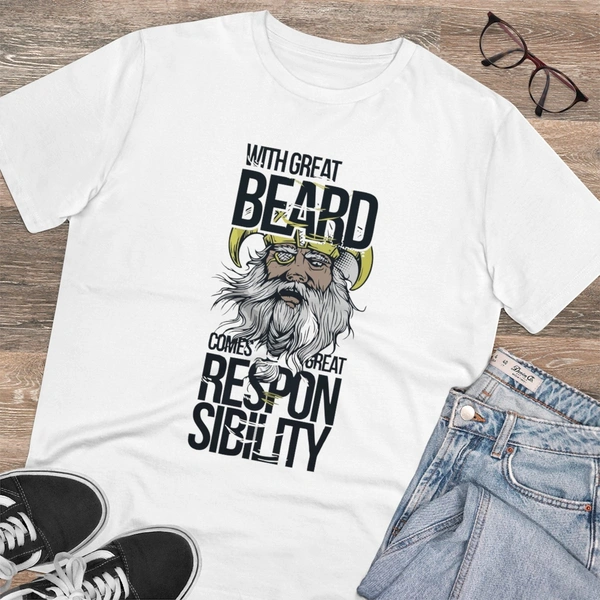 Men's PC Cotton With Great Beard Comes Printed T Shirt (Color: White, Thread Count: 180GSM) - White, 0.25, Solid, 2XL