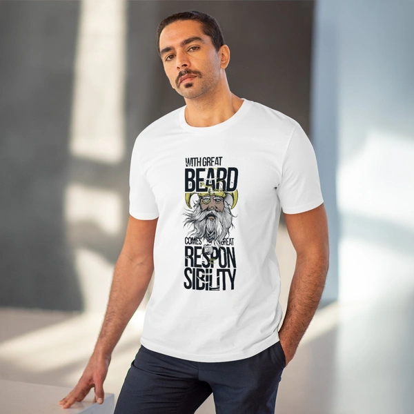 Men's PC Cotton With Great Beard Comes Printed T Shirt (Color: White, Thread Count: 180GSM) - White, 0.25, Solid, 2XL