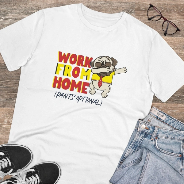 Men's PC Cotton Work From Home Desing Printed T Shirt (Color: White, Thread Count: 180GSM) - White, 0.25, Solid, L