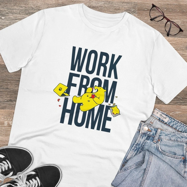 Men's PC Cotton Work From Home Desing Printed T Shirt (Color: White, Thread Count: 180GSM) - White, 0.25, Solid, L