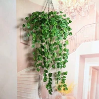 Shopnav Pack Of 2 Silk Polyester Artificial Watermelon Leaf Vine Hanging Garland Foliage Flowers Leaf Plants For Wall Decoration (Color: Green,Length: 6.5 Feet) - 6.5 Feet, 0.2, Green