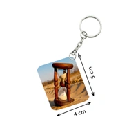 Shopnav Pack Of 3_ Hourglass In Desert One Side Printed Rectangle Designer Keychain (Brown) - 0.04, Brown
