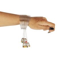 Shopnav Stylish Oxidized Silver Bangle Bracelet With Hanging Jhumki (Color: Silver) - Silver, Oxidized Silver