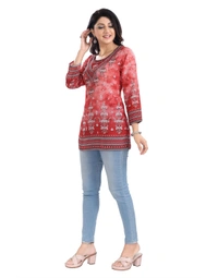 Women's 3/4th Sleeve Faux Crepe Tunic Short Top (Red) - XL, 0.45, Red