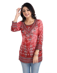 Women's 3/4th Sleeve Faux Crepe Tunic Short Top (Red) - XL, 0.45, Red