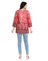 Women's 3/4th Sleeve Faux Crepe Tunic Short Top (Red) - XL, 0.45, Red